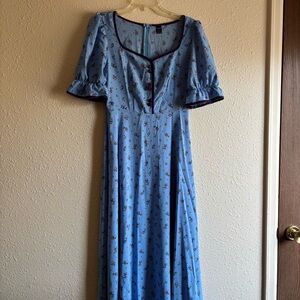 Light Blue Floral Maxi Dress with Dark Purple Trim